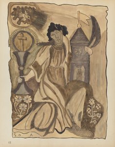 Skylt 41: Saint Barbara: Från portföljen "Spanska koloniala mönster i New Mexico" av American 20th Century