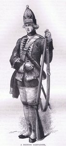 A British Grenadier, illustration från Cassells History of the United States publicerad av Cassell, Petter & Galpin, c.1900 (litho) av American English school