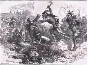 Attack of the Indians at Fort Dearborn, illustration från Cassells History of the United States publicerad av Cassell, Petter & Galpin, c.1900 (litho)