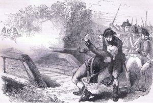 Death of Isaac Davis, illustration från Cassells History of the United States publicerad av Cassell, Petter & Galpin, c.1900 (litho)