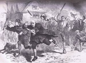 Flight of Hutchinson före upprorsmakarna 1766, illustration från Cassells History of the United States publicerad av Cassell, Petter & Galpin, ca 1900