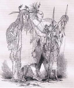 Grupp av gränsindianer, illustration från Cassells History of the United States publicerad av Cassell, Petter & Galpin, ca 1900 (litho) av American English school