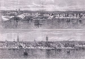 New York i mitten av artonhundratalet, illustration från Cassells History of the United States publicerad av Cassell, Petter & Galpin, c.1900 (litho)