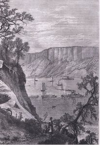 The Palisades of the Hudson, illustration från Cassells History of the United States publicerad av Cassell, Petter & Galpin, c.1900 (litho) av American English school