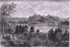 The valley of the Mississippi, illustration från Cassells History of the United States publicerad av Cassell, Petter & Galpin, c.1900 (litho) av American English school