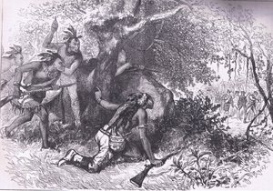 Treachery of the Cherokees 1760, illustration från Cassells History of the United States publicerad av Cassell, Petter & Galpin, c.1900 (litho) av American English school