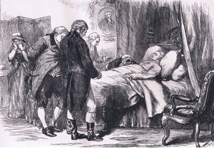 Washington på sin dödsbädd, illustration från Cassells History of the United States publicerad av Cassell, Petter & Galpin, c.1900 (litho)