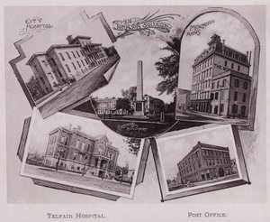 Stadssjukhuset; Johnson Square; Greene monument; Morning News, Telfair Hospital, Post Office (s/v foto) av American Photographer (after)