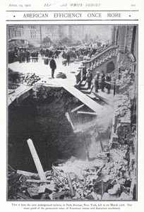 Kollaps av en del av tunnelbanetunneln på Park Avenue, New York City, USA, 22 mars 1902 (s/v foto) av American Photographer (after)