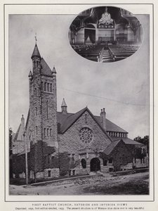 Jamestown, NY: First Baptist Church, exteriör och interiör (s/v foto) av American Photographer (after)