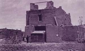 Old Church of San Miguel, Santa Fe, NM, byggd av Adobe 1550 (s/v foto) av American Photographer (after)