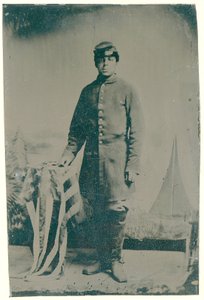 Charles H. Arnum, en menig i 54:e Massachusetts volontärinfanteriregemente, 1864 (blecktypfoto) av American Photographer
