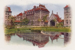 Chicago: Hull Court, från Botany Pond, Anatomy Building och Hull Gate (färgfoto) av American Photographer