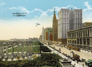 Michigan Boulevard och Grant Park, tittar söderut (färgat foto) av American Photographer