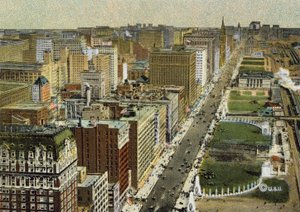 Michigan Boulevard, tittar norrut, sett från flygplan (färgat foto) av American Photographer