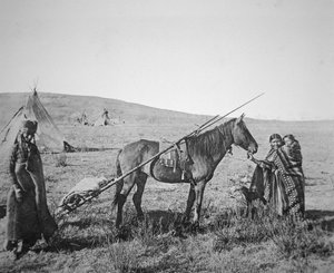 Native American Cree-folk i västra Kanada, ca 1890 (s/v-foto) av American Photographer