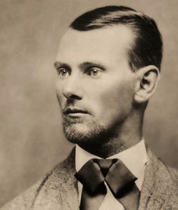 Porträtt av fredlösen Jesse James (1847-1882), (kabinettfoto)