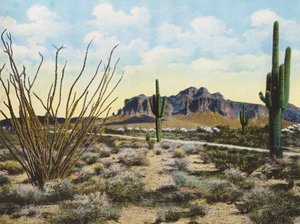 Superstition Mountain and Desert, "Apache Trail" (färgfoto) av American Photographer