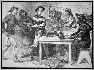 Texas Rangers arresterar en mexikansk fredlös, ca 1880 (gravyr) av American Photographer