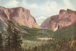 Yosemite Valley, Kalifornien, allmän utsikt från Artists Point (färgat foto) av American Photographer