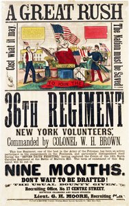 A Great Rush, rekryteringsaffisch för 36th Regiment, publicerad av Baker & Goodwin