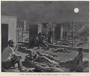 En het natt på östra sidan, söker lättnad på taken (litho) av American School