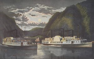 A Night on the Hudson - Through at Daylight , pub. 1864, Currier & Ives av American School