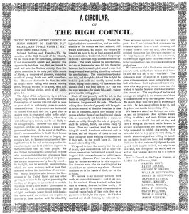Ett cirkulär från Höga rådet i Jesu Kristi Kyrka av de Sista Dagars Heliga, 1846 (tryck) av American School