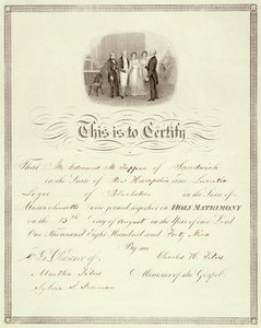 Ett vigselbevis från 1849 av American School