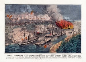 Amiral Farraguts flotta engagerar rebellbatterierna i Port Hudson, 14 mars av American School
