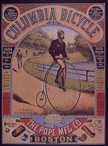 Annons för Columbia Penny-Farthing cykel, Boston, USA av American School
