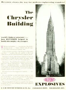 Annons med Chrysler Building, från DuPont Magazine, maj 1930 av American School