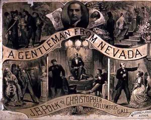 Annons för "A Gentleman from Nevada", en pjäs av George H. Jessop (gravyr) av American School