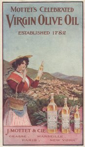 Annons för Motetter Celebrated Virgin Olive Oil, c.1900 av American School