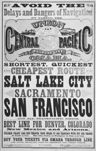 Annons för Union and Central Pacific Railroad Line, ca 1870 (litho) av American School