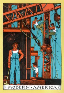 Allegori om den "moderna industriella tidsåldern" av 1930-talets Amerika av American School