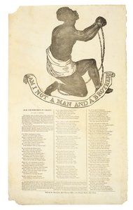 Är jag inte en man och en bror?, c. 1837 (trägravyr på vävt papper) av American School