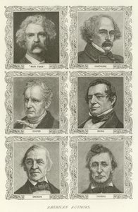 Amerikanska författare, Mark Twain, Hawthorne, Cooper, Irving, Emerson, Thoreau av American School