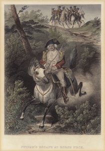 Den amerikanske generalen Israel Putnams flykt från britterna vid Horse Neck, Connecticut, amerikanska frihetskriget av American School