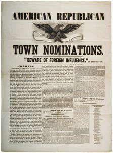 American Republican Town Nominations: Se upp för utländskt inflytande, c.1845 av American School