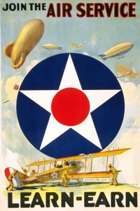 Amerikansk affisch "Join the Air Service Learn - earn."" redigerad mellan 1917 och 1920. av American School