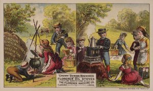 Amerikanska reklamsymaskiner och oljekaminer tillverkade av Florence Machine Company, Massachusetts, c1880-talet av American School