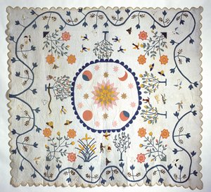 Applikatäcke med Sun, Moon, Stars and the Garden of Eden, från Arkansas, ca 1850-80 (bomull) av American School