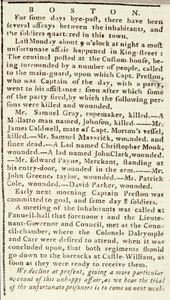 Artikel från Boston Chronicle som beskriver händelserna under Boston-massakern, 5 mars 1770 (tidningspapper) av American School