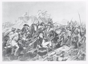 Slaget vid Saratoga - General Arnold sårad i attacken mot Hessian Redoubt, 17 oktober 1777 av American School