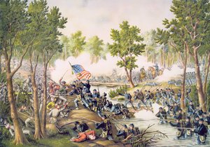 Slaget vid Spottsylvania, maj 1864, graverad av Kurz & Allison av American School