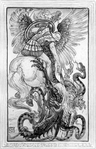 Bellerophon Slayed the Chimera, hämtad från The Wonder-Book for Girls and Boys skriven av Nathaniel Hawthorne, 1852 av American School
