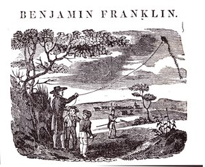 Benjamin Franklin (1706-90) genomför sitt drakexperiment av American School