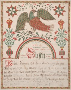 Födelse- och dopbrev för Elisabeth Lindaman, ca 1820 (bläck & wc på papper)