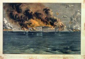 Pomu a Fort Sumter, Uafu Charleston, 12 ma 13 Aperila 1861, pub. saunia e Currier und Ives swed av American School